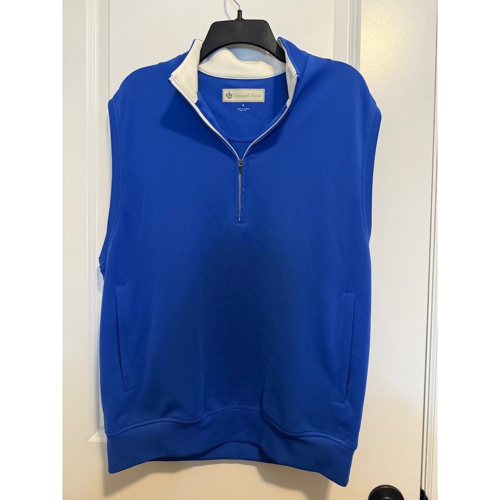 Donald Ross Golf Vest Mens Medium Blue Half Zip‎ Pockets Performance Luxury